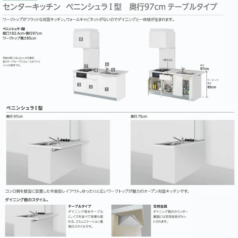 コンパクトキッチン ティオ Tio LixiL ペニンシュラI型 トレーボード W2124mm 間口212.4cm(グリル付き3口コンロ用)  グループ1 リクシル システムキッチン 流し台