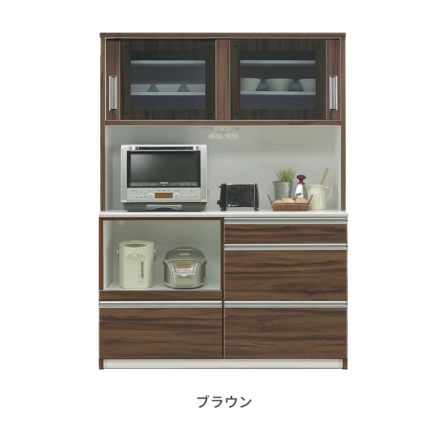 食器棚 レンジ台 キッチンボード 完成品 引き戸 幅140cm 国産 木製 おしゃれ 収納 モダン キッチン収納棚 引き出し付き_2