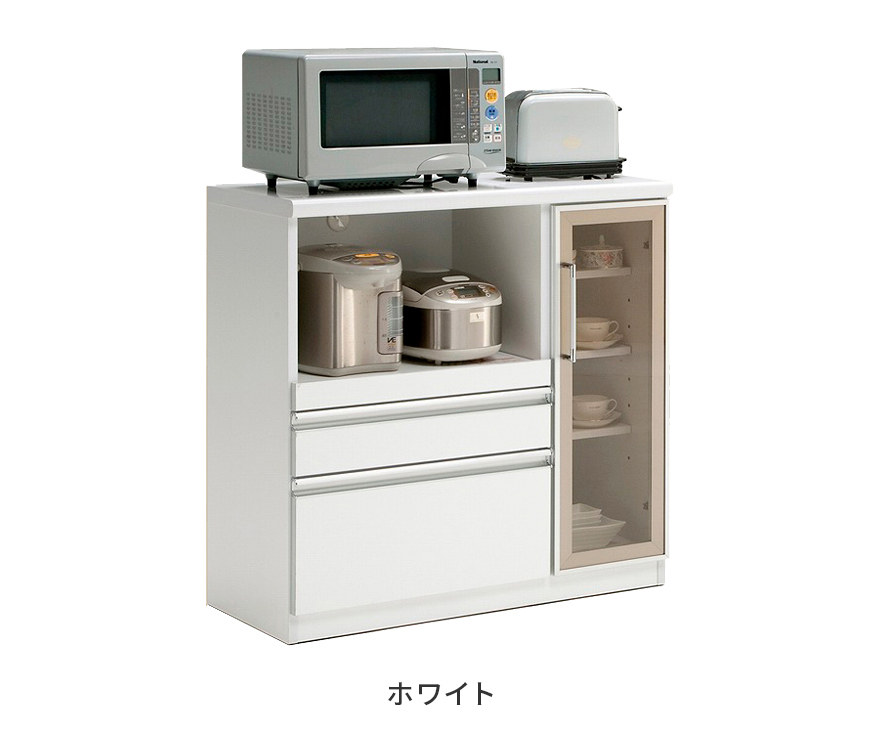 キッチンカウンター 食器棚 ロータイプ レンジ台 完成品 幅90cm 木製 