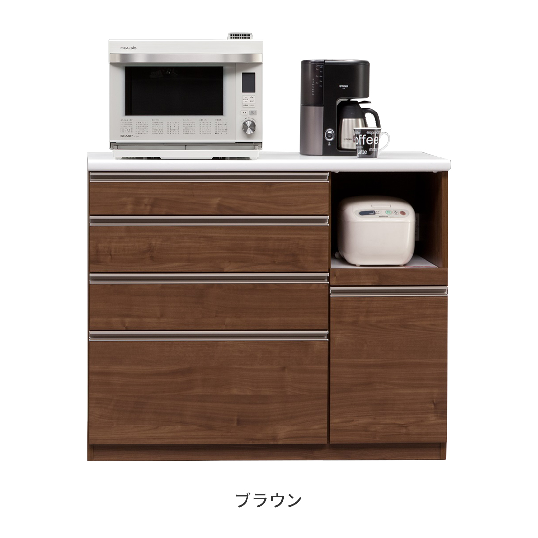 キッチンカウンター レンジ台 完成品 幅120cm キッチン収納棚 おしゃれ 木製 引き出し付き ホワイト 白_2