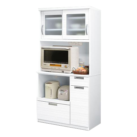 食器棚 レンジ台 キッチンボード 完成品 約幅90cm 引き戸 木製