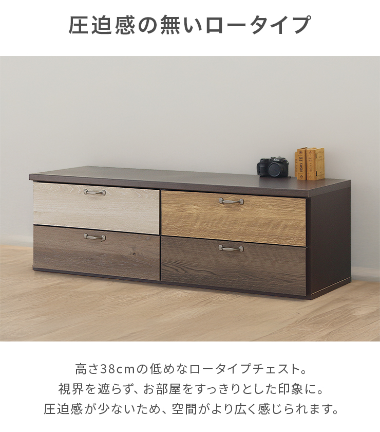 タンス チェスト ローチェスト 整理たんす 完成品 幅117cm 2段 国産