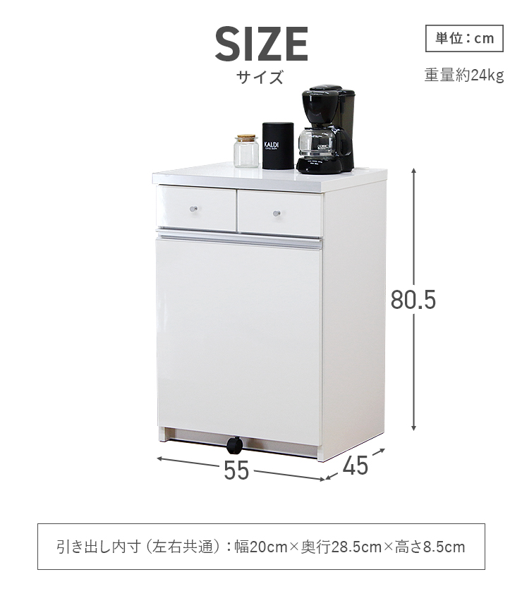 ダストボックス キッチンカウンター 完成品 幅55cm 2分別 収納 スリム