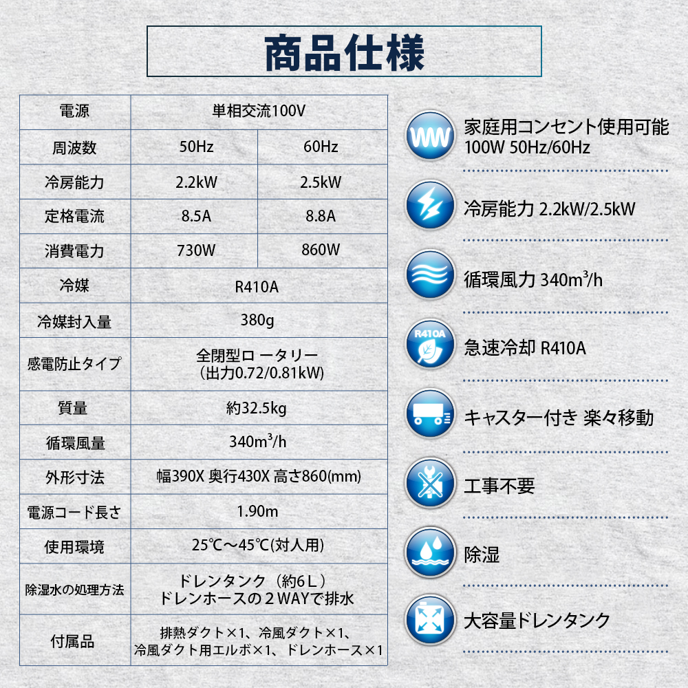 スポットクーラー 業務用 工事不要 ツインダクト Y字ダクト 2本ダクト