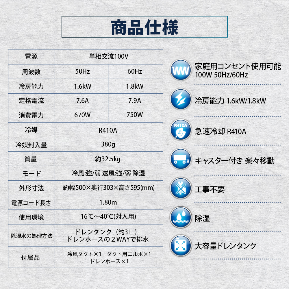 スポットクーラー 移動式エアコン ミニ スポットエアコン 工事不要 業務用 除湿機 100V キャスター付 作業場 ガレージ 熱中症対策 送風 強力冷風 除湿 |  | 17