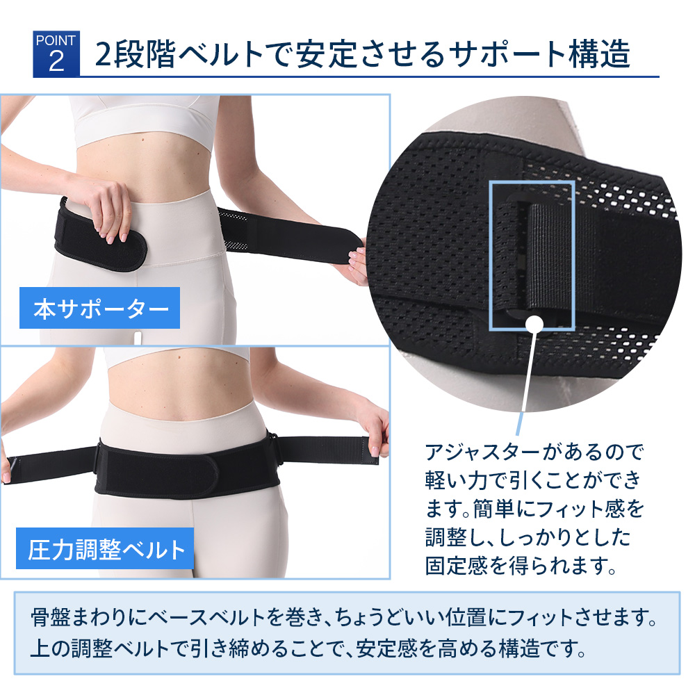 骨盤ベルト 骨盤サポーター ブラック ダブルメ...の詳細画像3