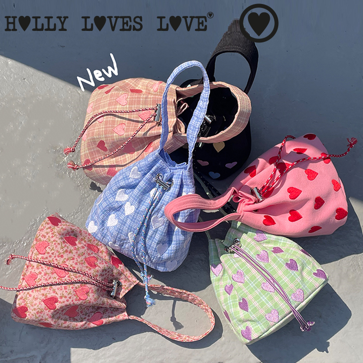 HOLLY LOVES LOVE 巾着バッグ ホリー ラブズ ラブ 正規販売店 HEART MINI BAG ハート ミニバッグ 全6色 韓国ファッション ハンドバッグ バッグ｜drescco
