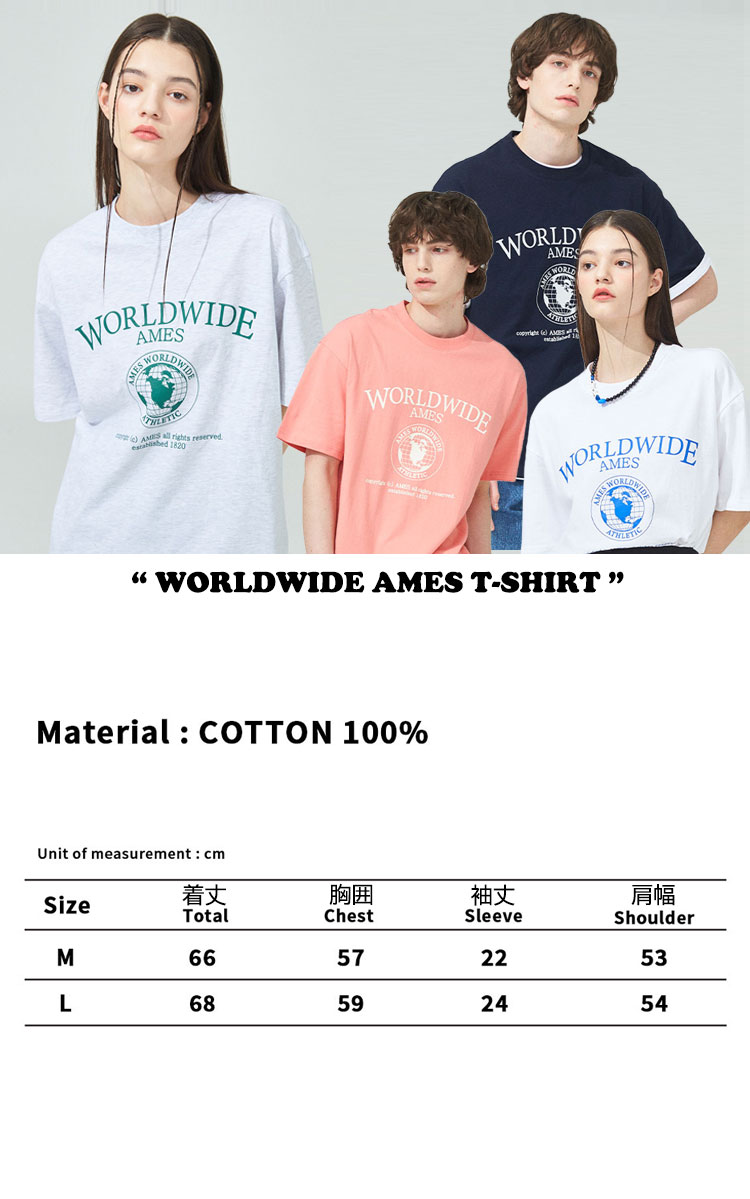 アメス ワールドワイド 半袖Tシャツ Ames Worldwide 正規販売店 WORLDWIDE AMES T-SHIRT ワールドワイドアメス Tシャツ 全4色 22SPTP07PK/WH/GY/NV ウェア｜drescco｜06
