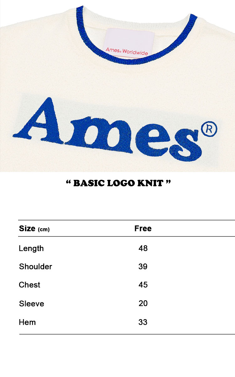 アメス 半袖Tシャツ Ames Worldwide 正規販売店 レディース BASIC LOGO KNIT ベーシック ロゴ ニット 全5色 AM2DMFK602ABK/IV/PK/BL/CR ウェア｜drescco｜07