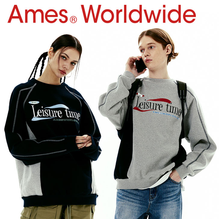 アメス ワールドワイド トレーナー Ames Worldwide 正規販売店 LEISURE TIME LOGO SWEATSHIRT レジャー タイム ロゴ スウェットシャツ 全2色 AM2DSUM441A ウェア :ct aw23 2dsum441a:1WEEK