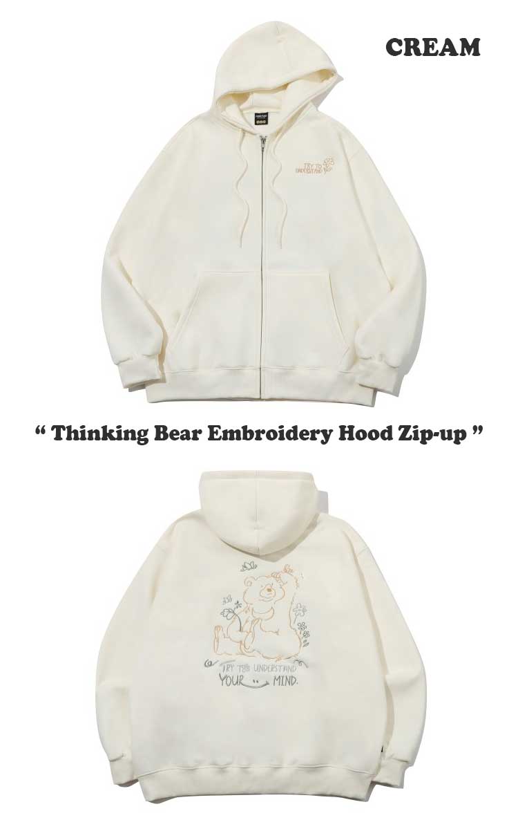 コンパーニョ 起毛 ジップアップ CPGN STUDIO_COMPAGNO 正規販売店 Thinking Bear Embroidery Hood Zipup ベア フードジップアップ C23FD97/8/9 ウェア｜drescco｜03