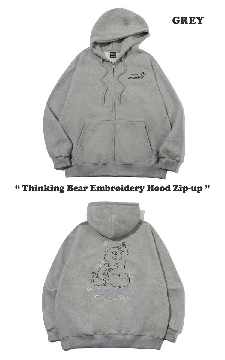 コンパーニョ 起毛 ジップアップ CPGN STUDIO_COMPAGNO 正規販売店 Thinking Bear Embroidery Hood Zipup ベア フードジップアップ C23FD97/8/9 ウェア｜drescco｜05