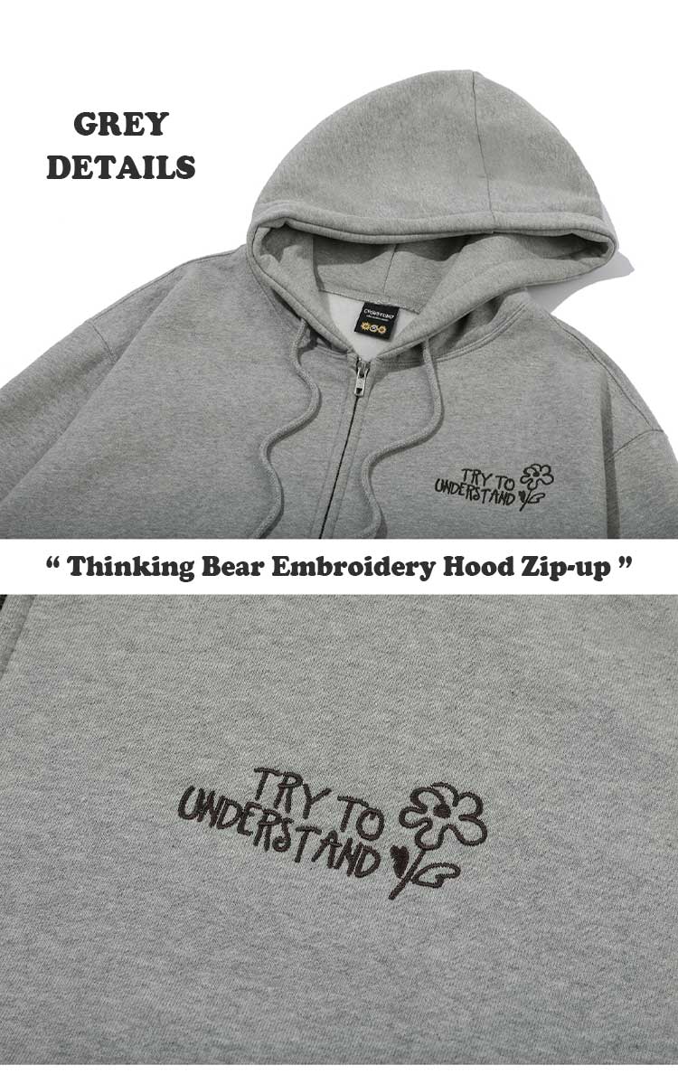 コンパーニョ 起毛 ジップアップ CPGN STUDIO_COMPAGNO 正規販売店 Thinking Bear Embroidery Hood Zipup ベア フードジップアップ C23FD97/8/9 ウェア｜drescco｜06