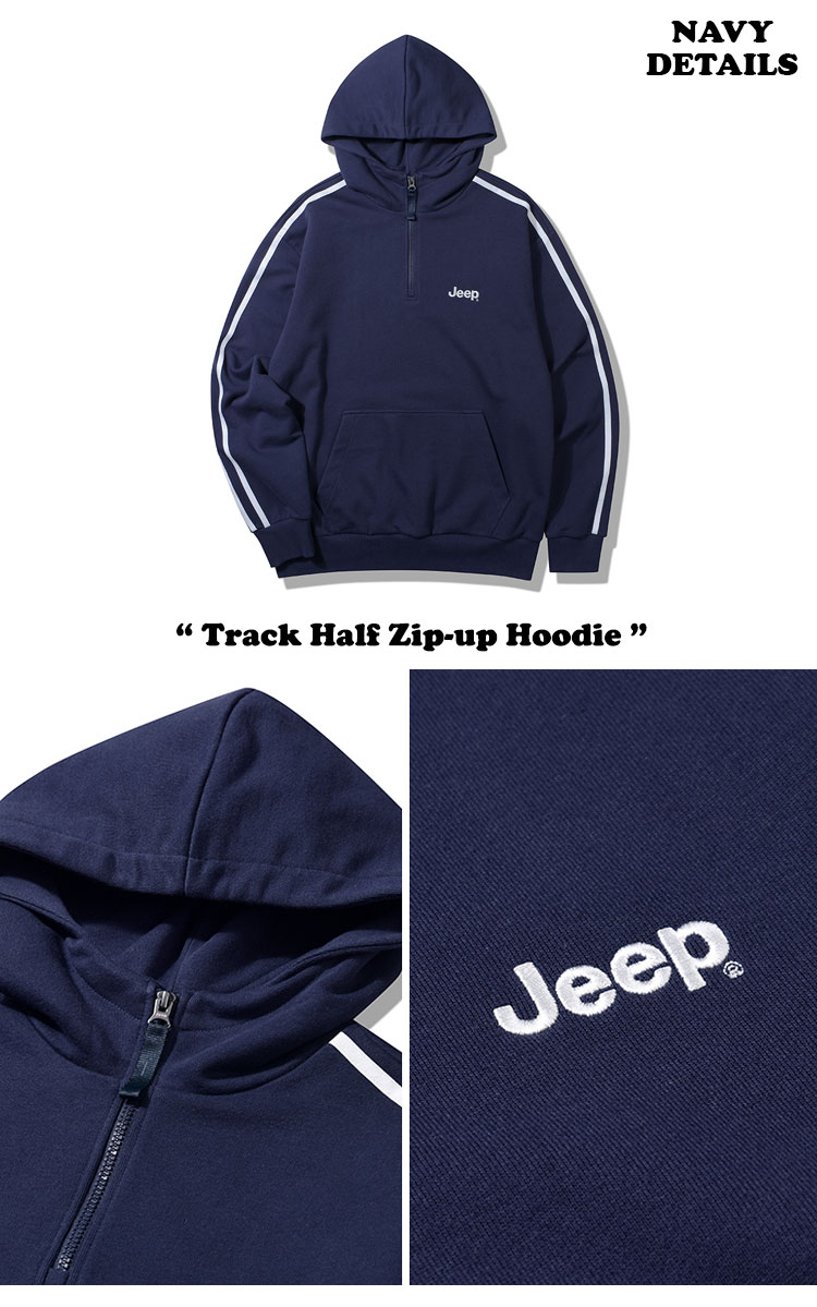 ジープ パーカー Jeep メンズ レディース Track Half Zip-up Hoodie NAVY ネイビー WHITE ホワイト JP5THU832NY/WH ウェア｜drescco｜03