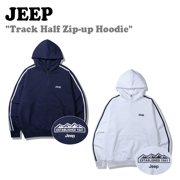 ジープ パーカー Jeep メンズ レディース Track Half Zip-up Hoodie NAVY ネイビー WHITE ホワイト JP5THU832NY/WH ウェア｜drescco