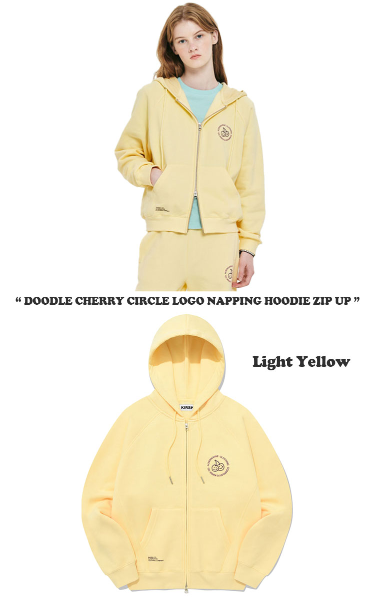 キルシー パーカー 韓国 KIRSH 正規販売店 DOODLE CHERRY CIRCLE LOGO NAPPING HOODIE ZIP UP  チェリー ロゴ フーディ ジップアップ 3色 KDRWCJJ525M ウェア