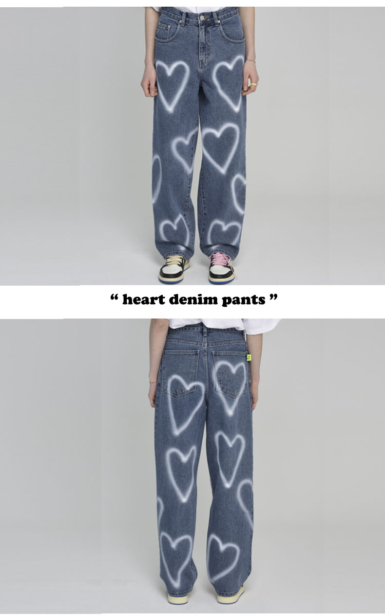 ミッドナイトムーブ 正規販売店 パンツ MIDNIGHT MOVE heart denim pants ハート デニムパンツ BLUE ブルー  BLACK ブラック s26/s25 ウェア