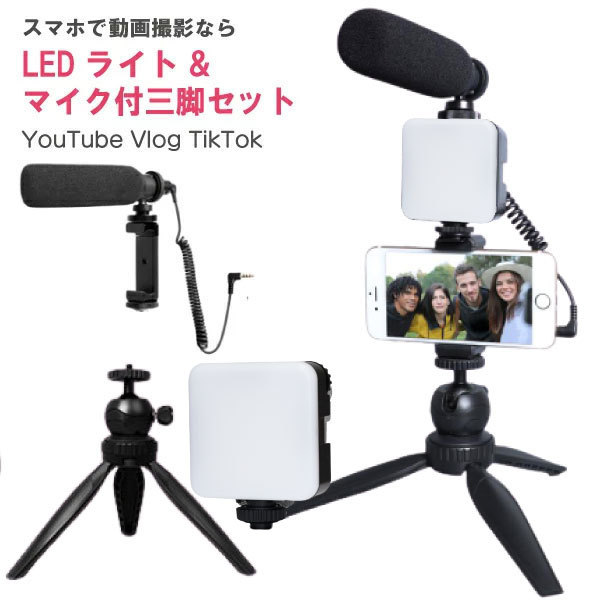 爆安プライス Ledビデオライト マイク付き スマホ三脚 Ledライト Led 動画撮影 Youtube 撮影 フィルライト テレワーク Tiktok Vlog 動画配信 在宅ワーク テレワーク 値引 Www Muslimaidusa Org