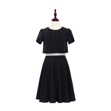 DRESS+ パーティードレス 大きいサイズ 結婚式 袖あり 重ね着風