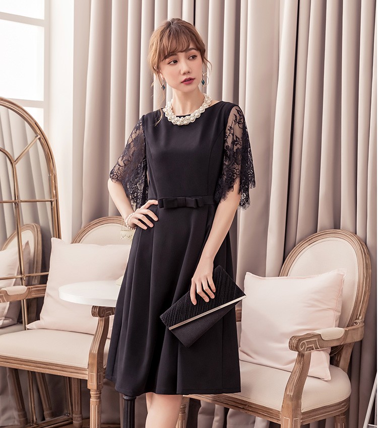 DRESS+ パーティードレス 大きいサイズ 結婚式 袖あり 刺繍