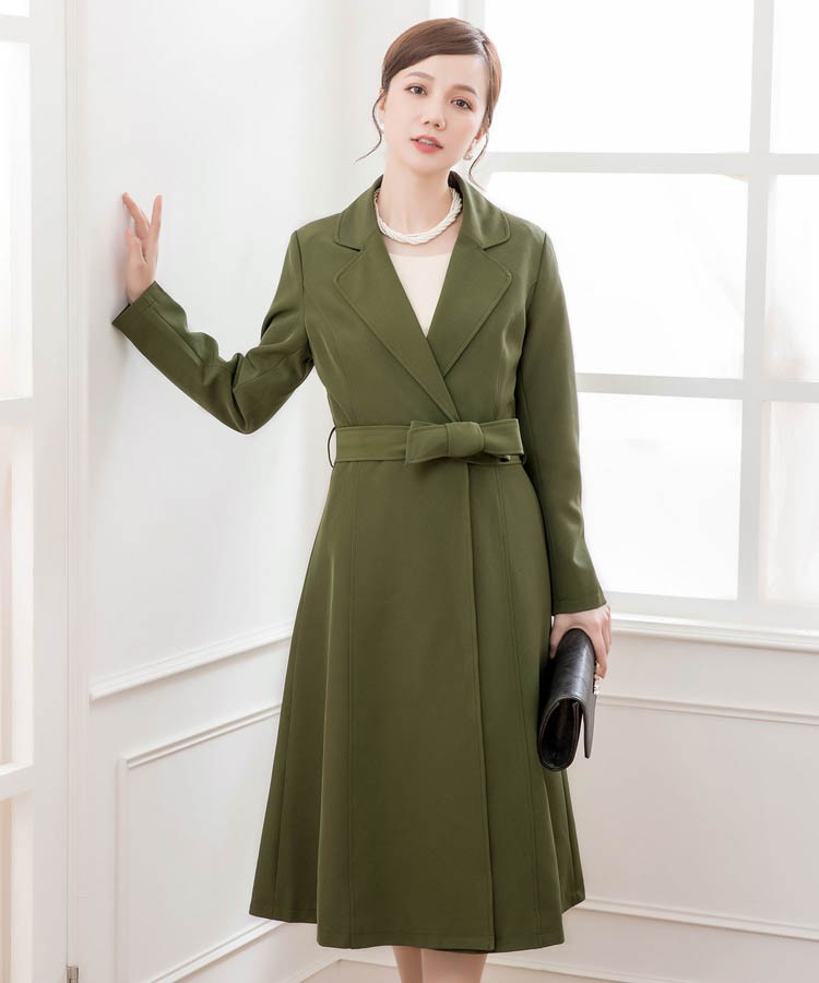 DRESS+ ガウンコート 大きいサイズ リボン付き トレンチ Aライン