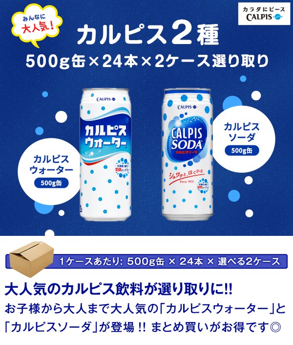 カルピス カルピスウォーター500g缶・カルピスソーダ500g缶 ×48本 選り取り 賞味期限：4ヶ月以上 【7〜10営業日以内に出荷】【2ケース選んで 送料無料】 :5378:ドリンク屋 Yahoo!ショッピング店 - 通販 - Yahoo!ショッピング