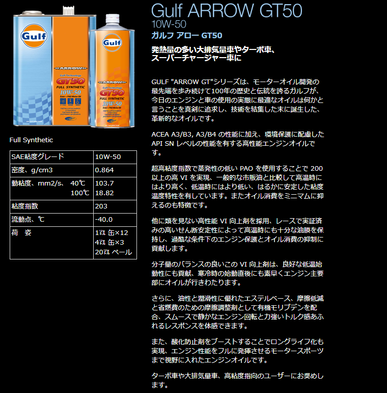 10ｗ50 20Lペール缶 ガルフアローGT50 10ｗ50 Gulf ガルフ Gulf ARROW