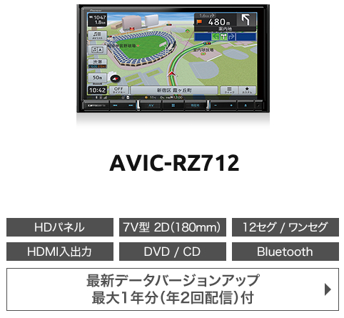 AVIC-RZ712 カロッツェリア メモリーナビゲーション 楽ナビ 7V型HD 2D