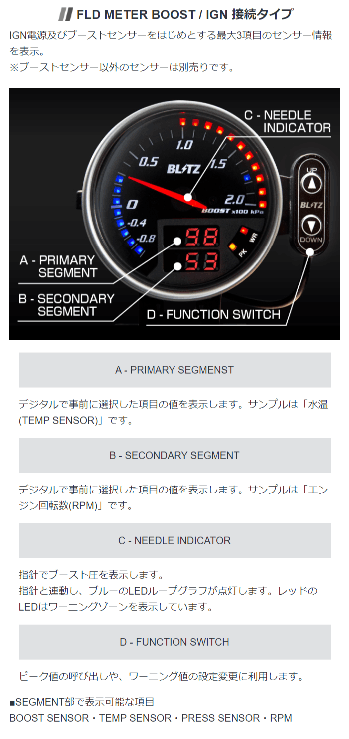 BLITZ 15204 ブリッツ FLDメーター FLD METER BOOST (IGN接続