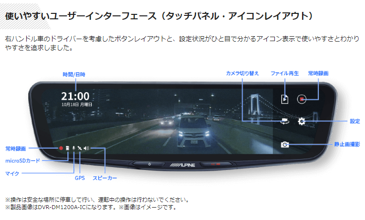 ALPINE（アルパイン） DVR-DM1200A-IC 12型ドライブレコーダー搭載