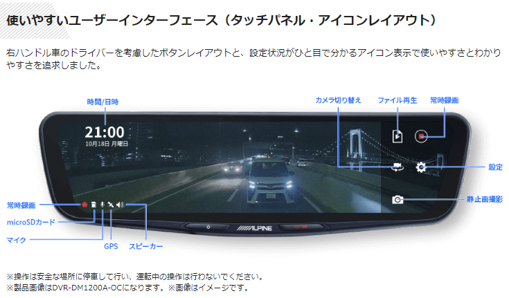 未使用　ALPINE DVR-DM1200A-OC 前後録画機能付き ドライブレコーダー搭載 12型デジタルミラー［車外用リアカメラ