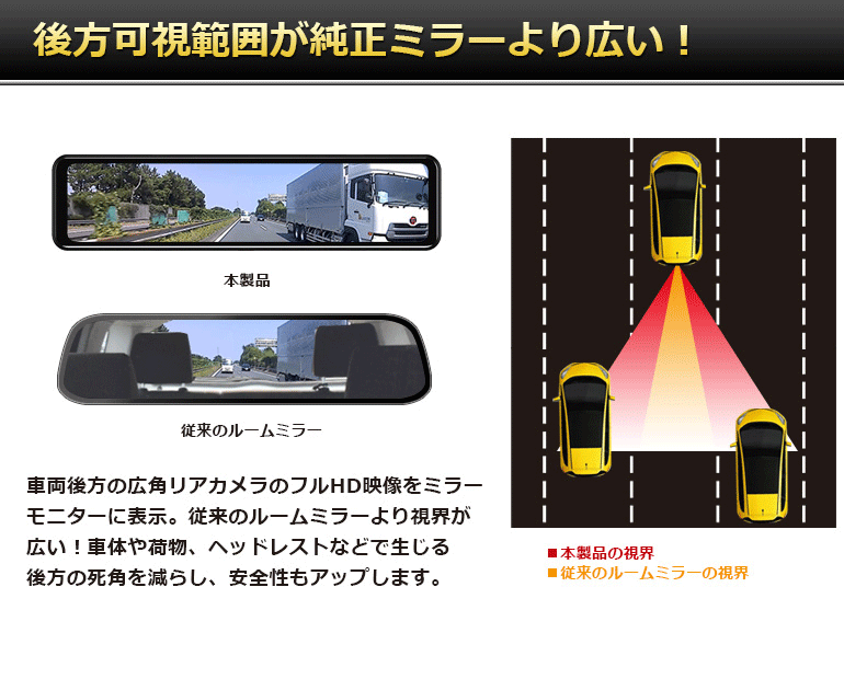 DreamMaker ミラー型ドライブレコーダー DMDR-27 ドリームメーカー DMDR-27 デジタルインナーミラー＋前後2カメラ