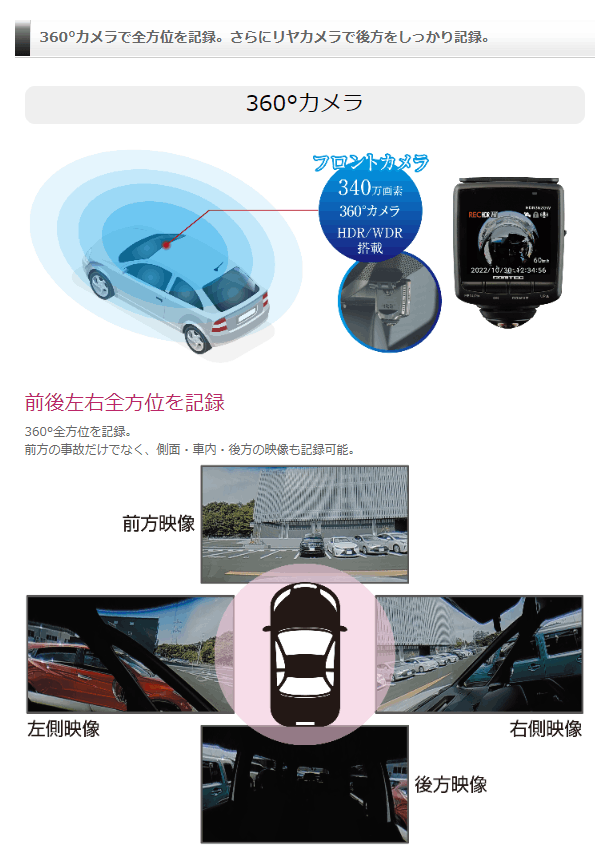 値下げ　コムテックHDR360GW前後2カメラドライブレコーダー/方位360度 ドライブレコーダー HDR360GW | COMTEC 株式会社コムテック