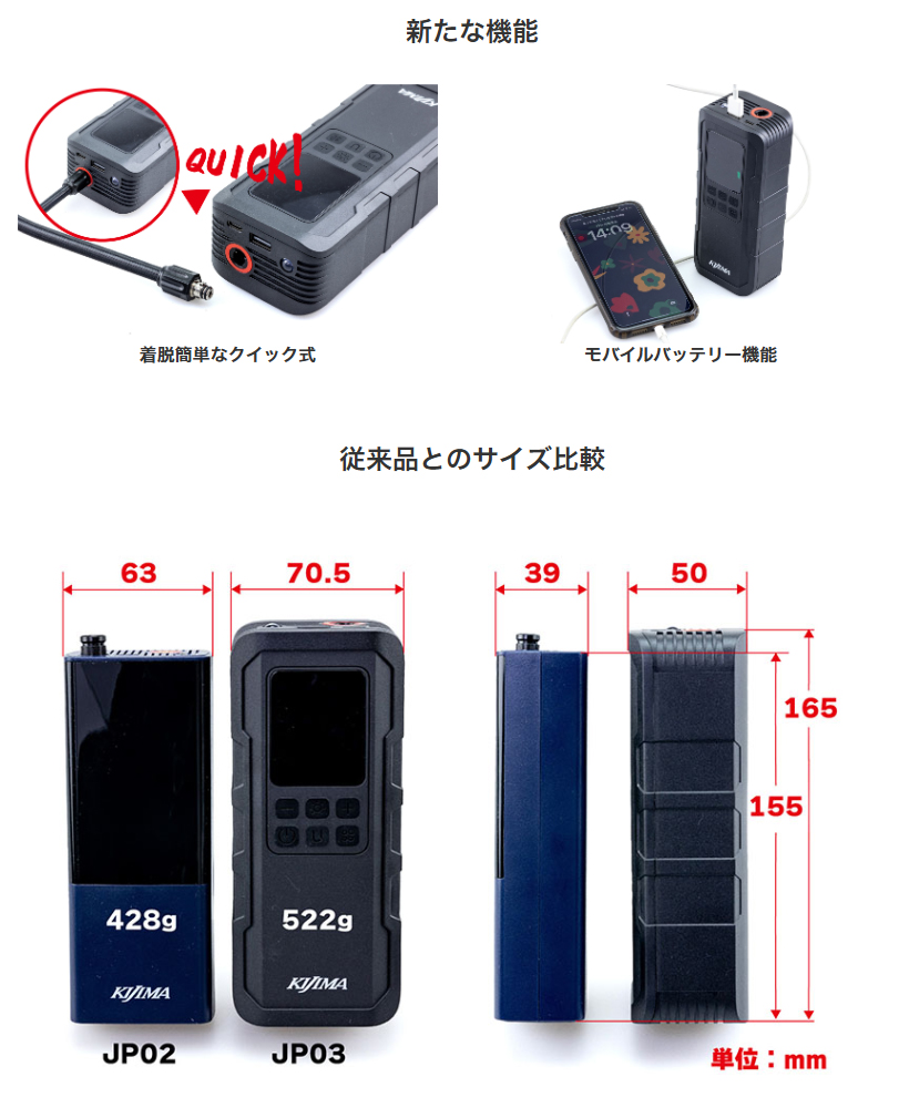 KIJIMA（キジマ） スマートエアポンプ JP03 充電式電動エアポンプ