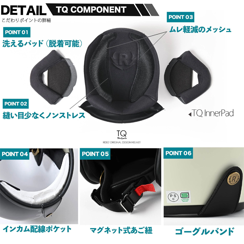 RIDEZ RIDEZ TQ HELMET グロスブラック S(55-56cm) ジェットヘルメット