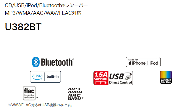 U382BT ケンウッド CD 1DINデッキ Alexa搭載 WMA WAV Bluetooth