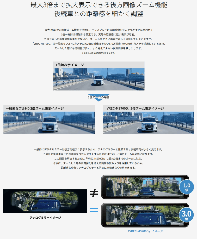 カロッツェリア VREC-MS700D パイオニア デジタルミラー型 カロッツェリア VREC-MS700D パイオニア デジタルミラー型