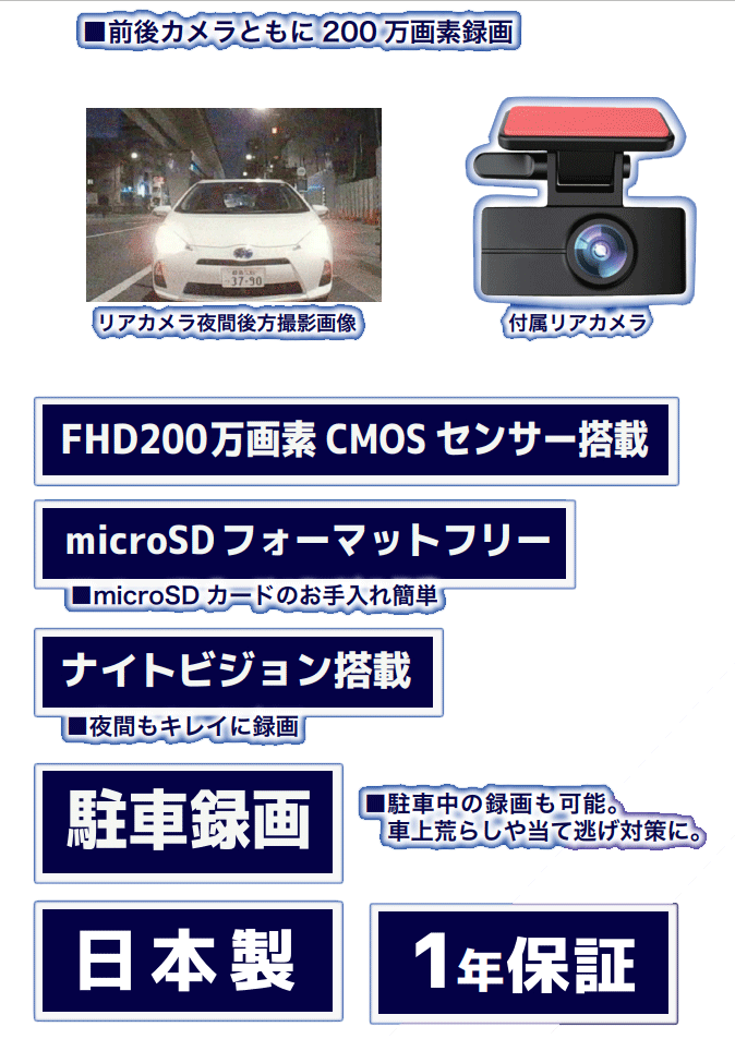 WATEX ドライブレコーダー 本体 WTX-2CAM 日本製 WATEX（ワーテックス） WTX-2CAM-G 前後2カメラドライブレコーダー