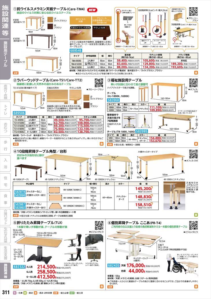 送料別途】ピジョンタヒラ個別昇降テーブル ここあ4人用 PR-T4 台座(wf