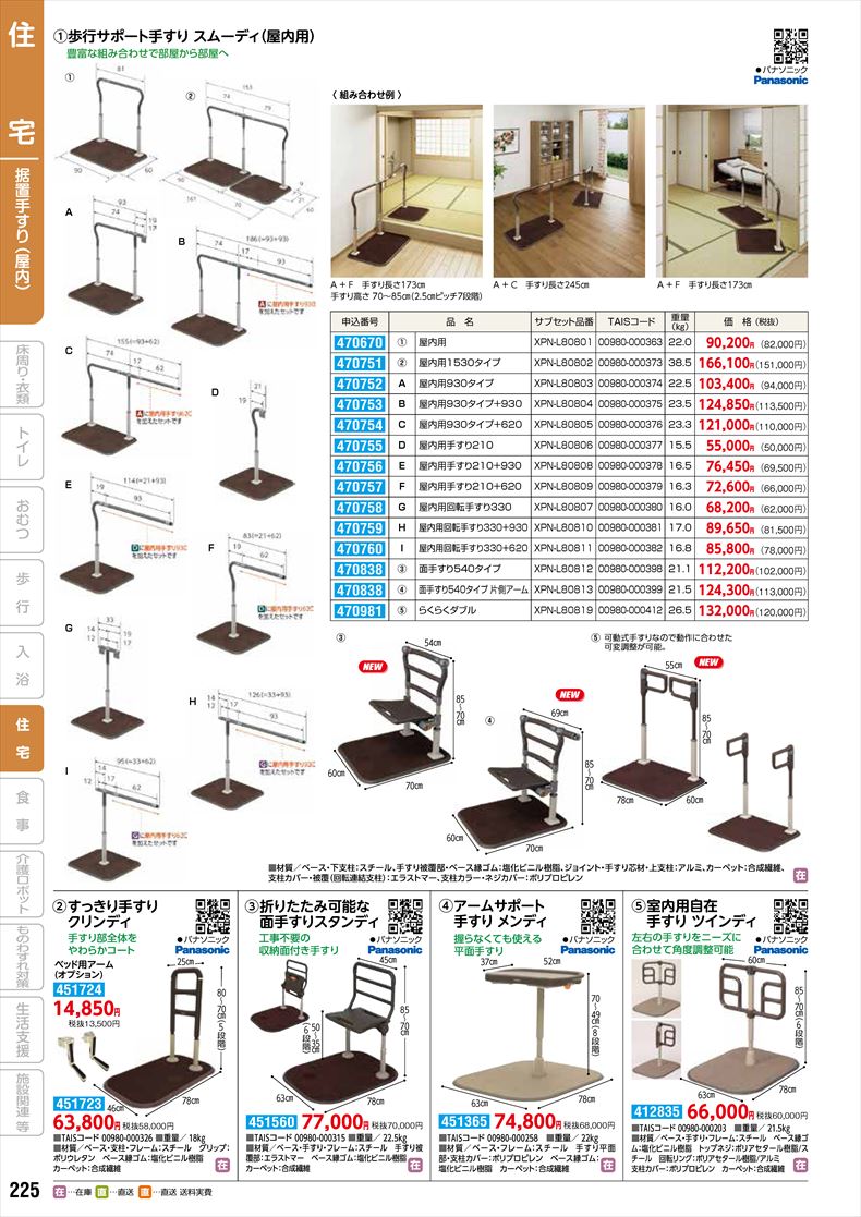 パナソニックエイジフリー 歩行サポート手すりスムーディ屋内用らくらくダブル(wf-470981) トイレ関連用品