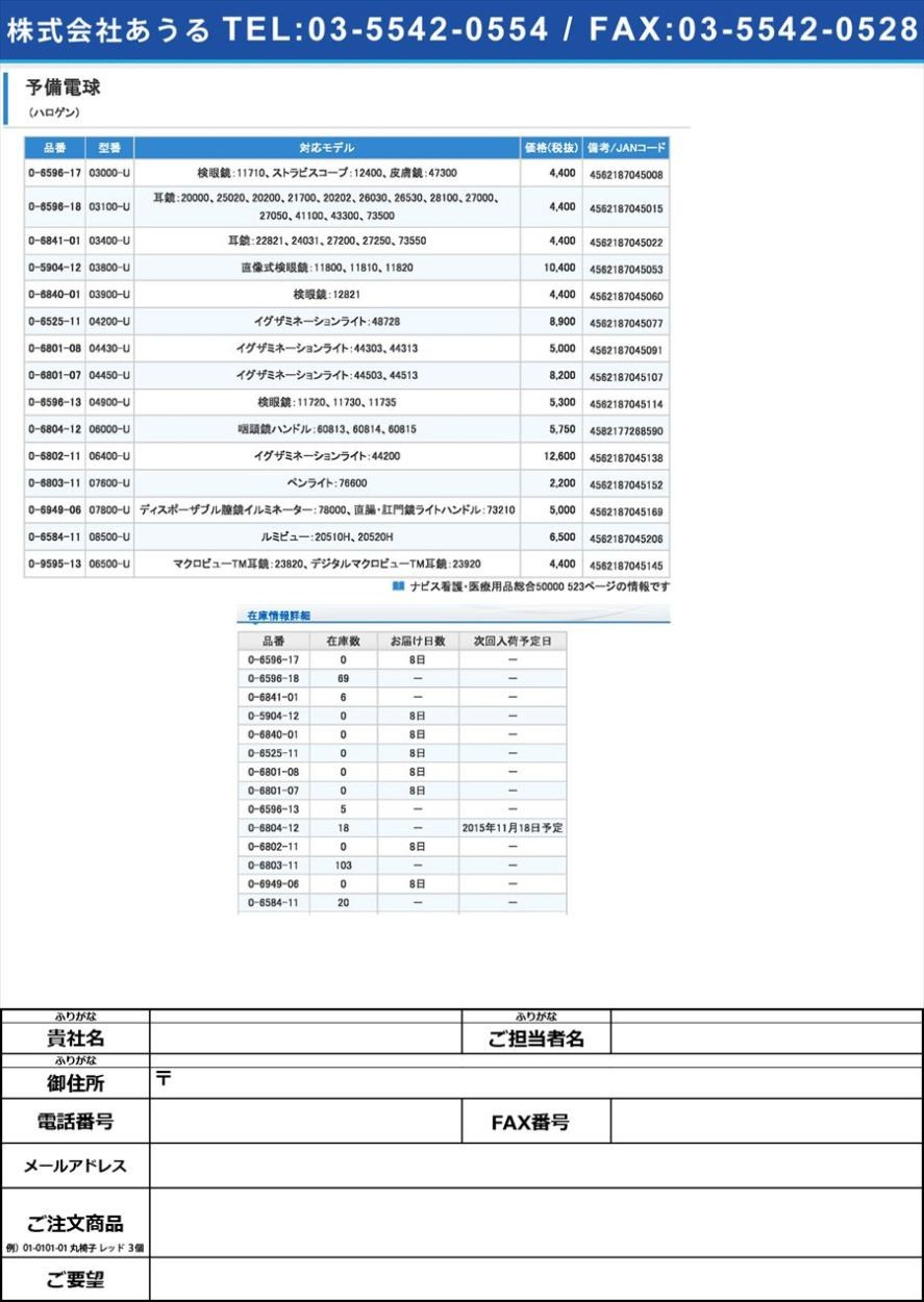 ウェルチ・アレン0-6584-11予備電球［ハロゲン］０８５００−Ｕ