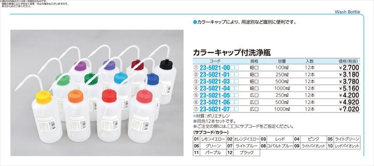 カラーキャップ付洗浄瓶（広口） 500ML(12ホンイリ) カラーキャップツキセンジョウビン レッド(23-5021-06-03) 通販 