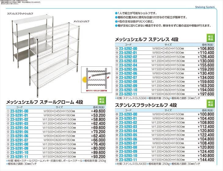 レビュー高評価の商品！ メッシュシェルフステンレス４段　W1500XD600XH1800MM　メッシュッシェルフステンレス(23-5292-11)