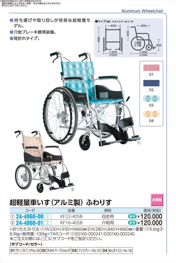 超軽量車いす（自走用）ふわりす KF22-40SB チョウケイリョウクルマ