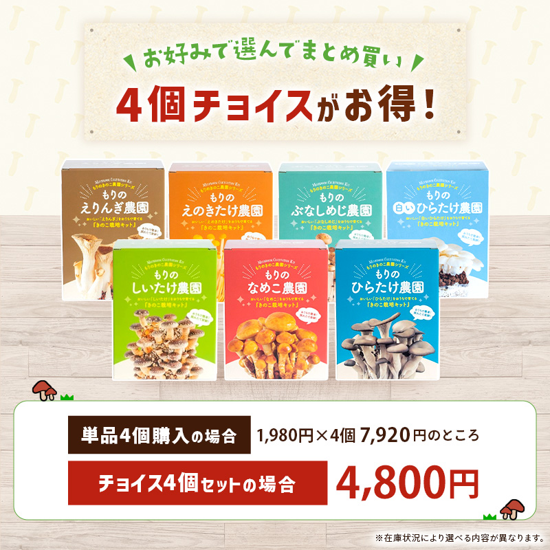きのこ栽培キット < お好み4個 選べてお得 > 農園4個チョイス( 化粧箱付 ) キノコ栽培 きのこ栽培 家庭菜園 関連画像1