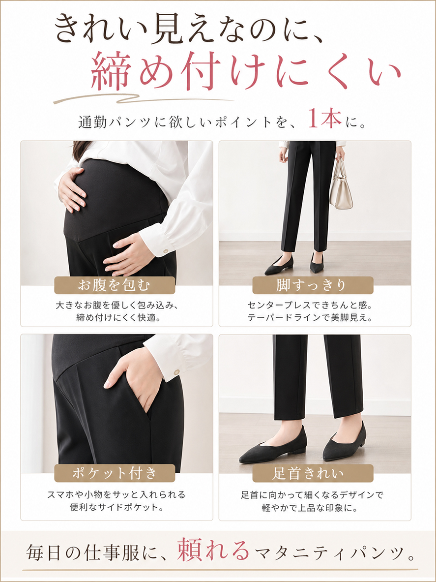 マタニティ パンツ テーパード マタニティパン...の詳細画像2