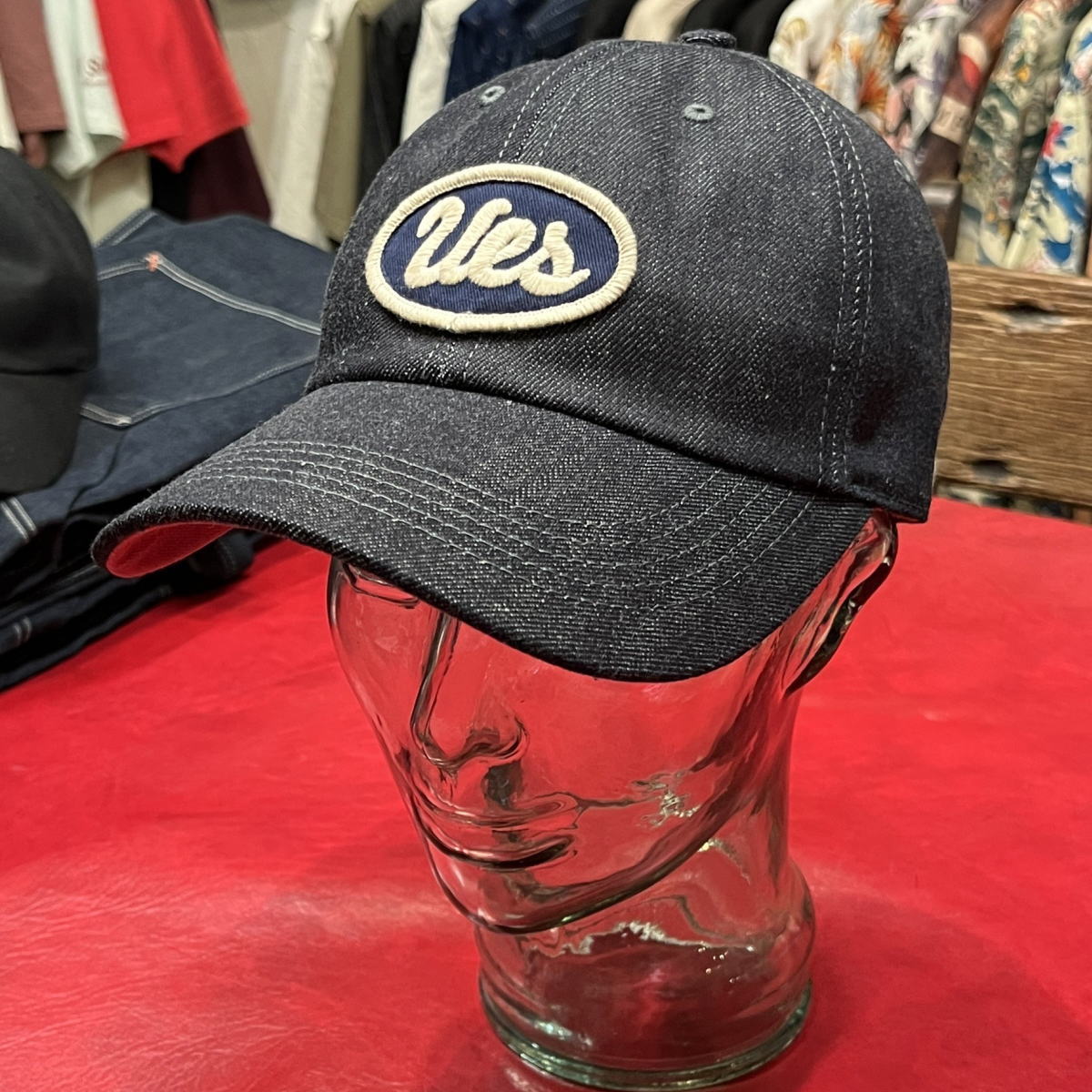 UES ウエス デニムキャップ UES ネイビー/レッド ワッペン 82DC | UES | 01