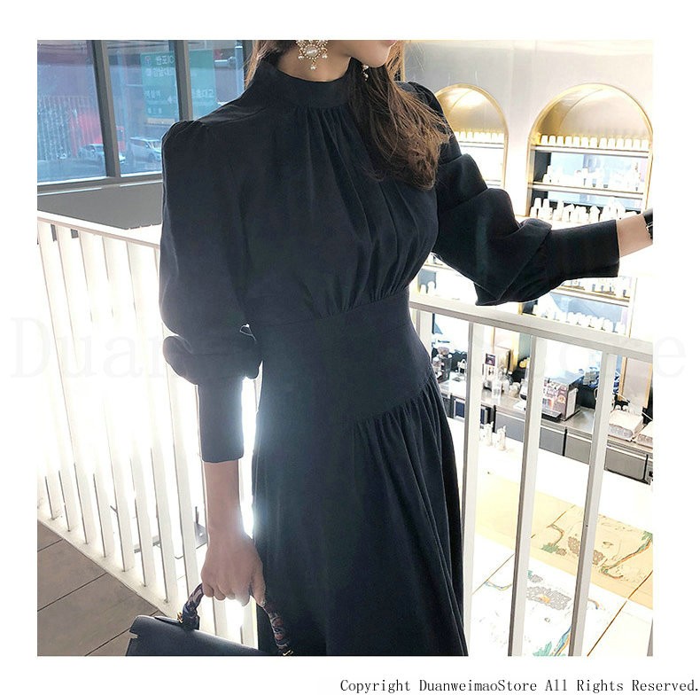 累計販売2万枚突破 ワンピース レディース 春秋 きれいめ ロング丈 長袖 黒 着痩せ 結婚式ドレス 訳ありセール格安