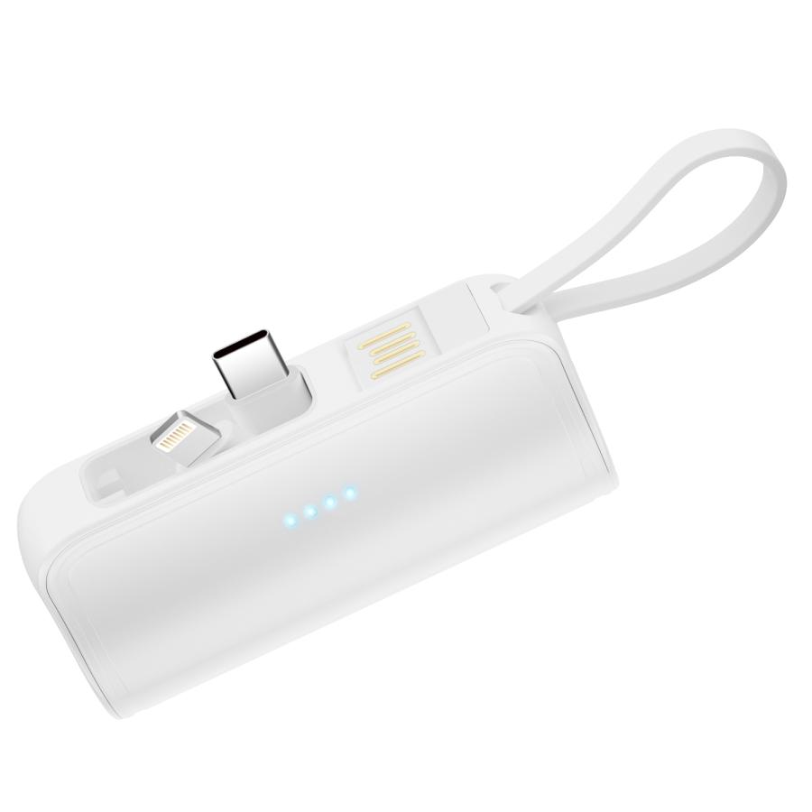 モバイルバッテリー 白&黒 hiro モバイルバッテリー 5000mAh 折りたたみ式Lightning端子一体型