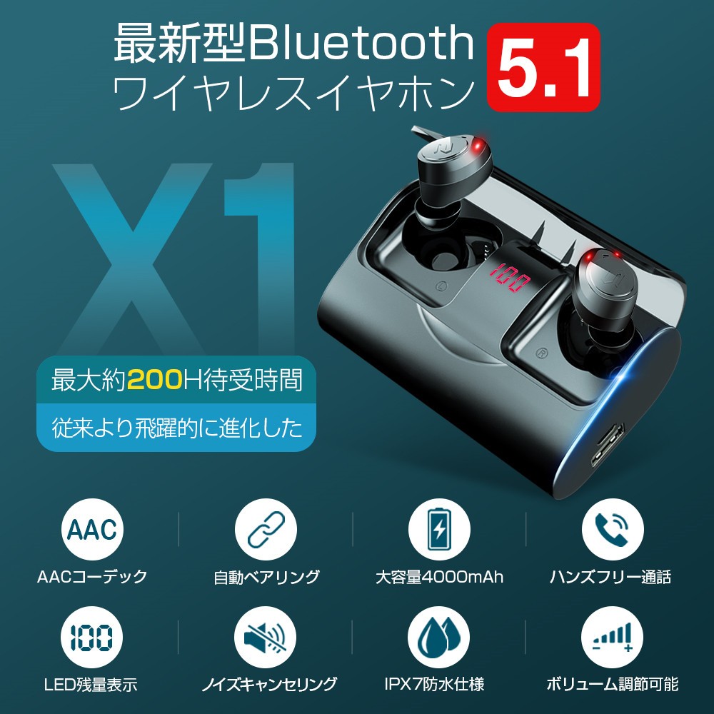 ワイヤレスイヤホン 最新型 Bluetooth5.1 Hi-Fi高音質 ブルートゥース